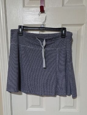 Women’s Navy Stripe Athletic Skort with Drawstring 60% Cotton 40% Polyester.